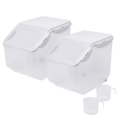 HANAMYA 10 Liter / 20 lbs Rice Storage Container with Measuring Cup, BPA free, For Rice | Grain | Pet Food | Flour, 2 counts, Clear