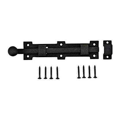 Renovators Supply Manufacturing Slide Bolt Latch 8 3/4 in. Black Wrought Iron Ball Tip Style Slide Bolt with Mounting Hardware - size: Pack of 1, style: 8.75 inch