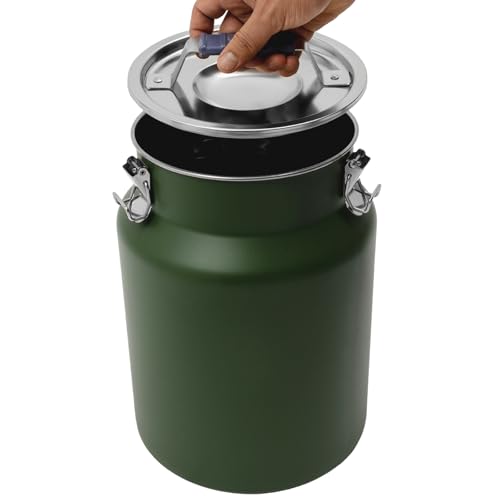 DYNAMI 3.2Gal Stainless Steel Airtight Canister,Large Metal Food Storage Container,Stainless Steel Bucket Milk Can Milk Jug With Lid & Handle, for Kitchen Rice Flour Coffee Bean (Green) - color: Green