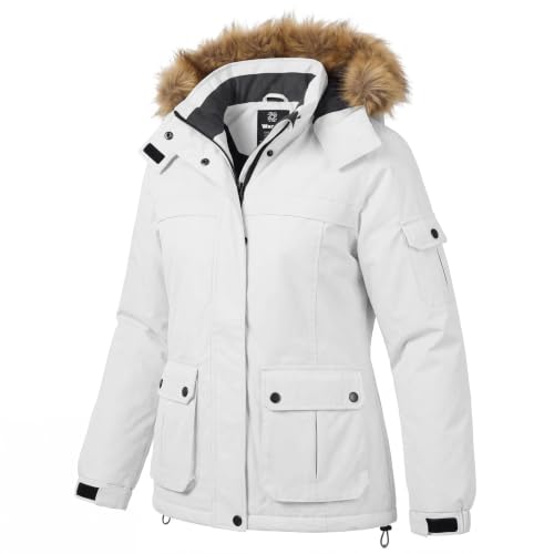 Wantdo Women's Waterproof Ski Jacket Windproof Winter Snow Coat Mountain Snowboarding Jackets Outdoor Fleece Parka - color: White, size: Large