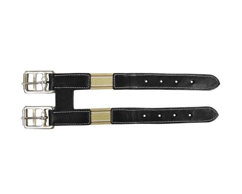 Paris Tack English Leather Elastic Girth Extender with Stainless Steel Roller Buckles and Double Layer Elastic. 1 year Warranty. - color: Black