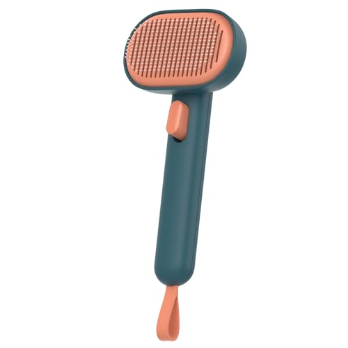Aumuca Skin Friendly Self-Cleaning Slicker Brush for Dogs & Cats, Gentle Pet Grooming Tool for Shedding & Deshedding, Efficient Hair Remover for Long & Short Haired Pets - color: Green