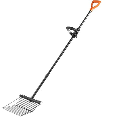 Metal Horse Manure Fork with Long Steel Handle, 2 Pcs Heavy-Duty Poop Shovel Horse – Manure Rake & Hay Fork & Pitch Fork for Horse Stall, Farm Work (1 Pack)