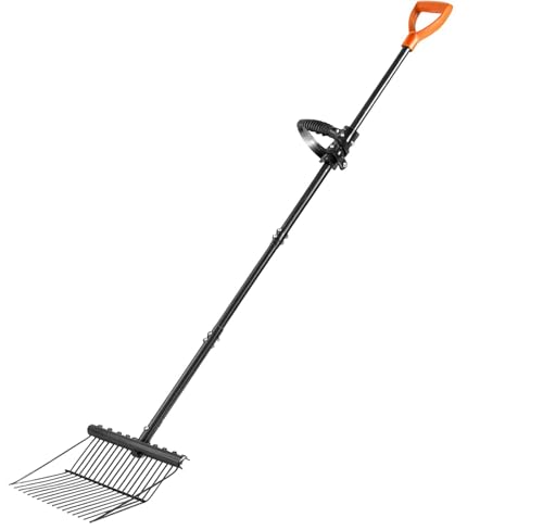Metal Horse Manure Fork with Long Steel Handle, 2 Pcs Heavy-Duty Poop Shovel Horse – Manure Rake & Hay Fork & Pitch Fork for Horse Stall, Farm Work (1 Pack)