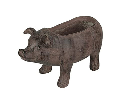 Zeckos Pig Planter 17 Inch Rustic Brown Smiling Garden Pot | Magnesium Oxide, Weather-Resistant, 8 by 5 by 5 Inch Interior for Succulents, Herbs, Or Grasses - color: Pig - Brown
