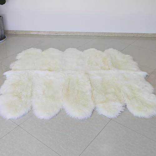 Champlus Genuine Australian Merino Sheepskin Rug, 8x7 ft Sheep Skin Rug, Lambskin Area Rug, 10-Pelt, White - size: 7' x 8' (Oblong)