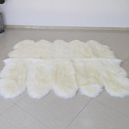 Champlus Genuine Australian Merino Sheepskin Rug, 8x7 ft Sheep Skin Rug, Lambskin Area Rug, 10-Pelt, White - size: 7' x 8' (Oblong)