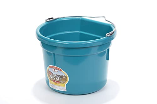 Little Giant® Flat Back Plastic Animal Feed Bucket | Animal Feed Bucket with Metal Handle | Horse Stall Feeding and Watering Supplies (Teal, 8 Quart) - color: Teal, size: 8 Quart