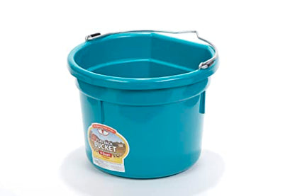 Little Giant® Flat Back Plastic Animal Feed Bucket | Animal Feed Bucket with Metal Handle | Horse Stall Feeding and Watering Supplies (Teal, 8 Quart) - color: Teal, size: 8 Quart