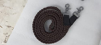 8' Braided Cotton Rein for Horse Headstall with Snaps Soft and Durable Reins - style: Brown