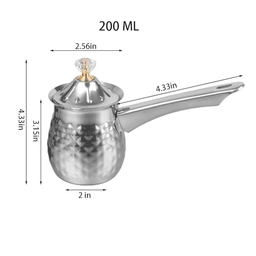 Stainless Steel Turkish Coffee Pot, Small Saucepan Pot, Butter Warmer, Milk Warmer with Spout for Chocolate Melting Coffee Tea Soup Warming, Silver, 200 Ml / 7 Oz - color: Silver, size: 6.8 Ounces