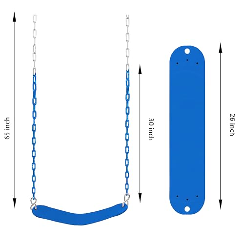 Swing Seat, 66" Heavy Duty Coated Iron Chain Sensory Swing, Therapy Swing Seat,Outdoor Playground Swing Set Accessories with Snap Hooks and Hanging Straps (Blue) - color: Blue