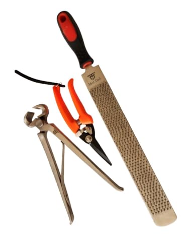 Horse Farrier Hoof Tool Kit (3 Piece) Horse Equine Metal Shears Farriers Hoof Nipper Cutter Handle Knife Stable Supplies Professional Hoof Trimming Tools | Nipper, Shears & Rasp, Professional Grade, Equine Stable Use, Metal Construction, Hoof Cutter Inclu