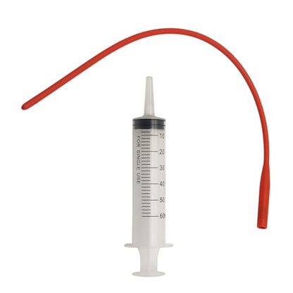 Lamb and Goat Kid Feeding Kit 2-Tube (16 FR), 1-Syringe 60ml Reusable Drench Goat Syringe for Lamb, Dog, Sheep,Piglet,Rabbit Feeding (16''L Red Tube)