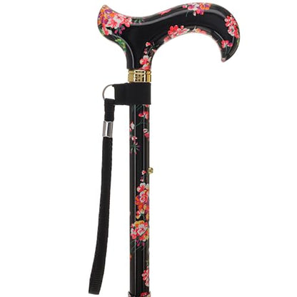Royal RC Canes Walking Sticks for Men and Women - Stylish Designer Fashionable Adjustable Derby Canes - Lightweight Aluminum Cool Walking Sticks with HD Patterns - color: Black Blooming Floral