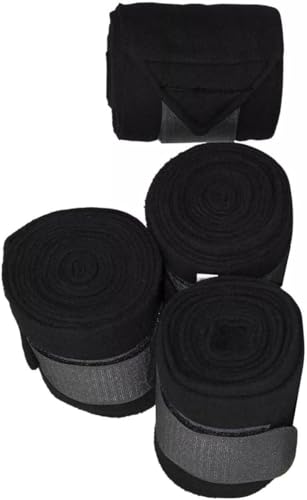 Fleece Horse Polo Wraps Set of 4 Bandages 4" Width, 3 Meters Length (Black)