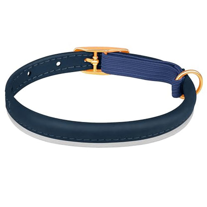 OOPSDOGGY Rolled Leather Cat Collar with Bell - Reflective Kitten Collar with Safety Elastic Strap - Adjustable Small Pet Collars for Boy Girl Cats (Blue) - color: Blue