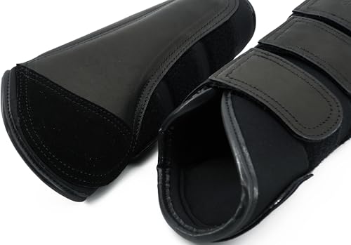 Jeereal Brushing Horse Boots Equine Boots | Protective Gear and Training Equipment | Neoprene,Waterproof Cloth and Genuine Leather Made of (Black, Cob (Medium)) - color: Black, size: Cob (Medium)