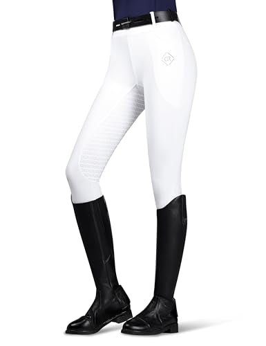 Women's Horse Riding Pants with Full Seat Silicone Grip - color: White, size: Large