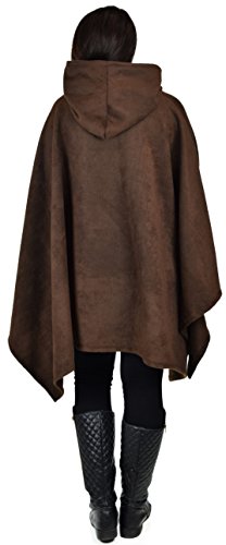 Dare2BStylish Women Poncho Style Hoodie Sweater Fleece Cover Up for Cold Weather - color: Brown
