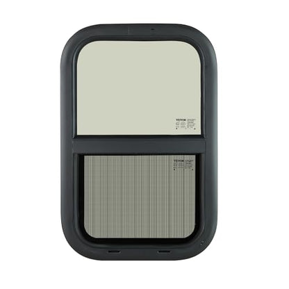 VEVOR Vertical RV Window, 14" W x 22" H, Black Tinted Sliding Window with Net Screen & Trim Ring, Fits 15/16" - 1 3/4" Thickness Wall, DOT Approved for RVs, Trailers, Campers, and Cargo Trailers - size: 14x22in, style: Vertical