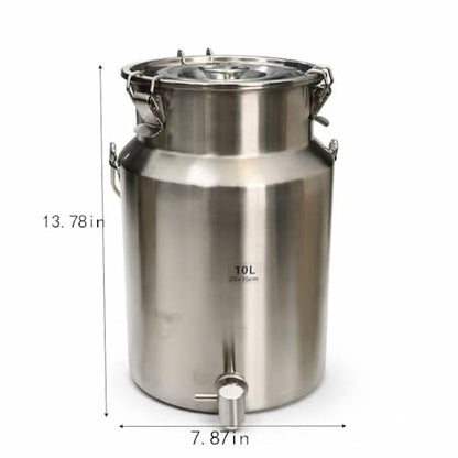 304 Stainless Steel Milk Can with Spigot, 2.6 Gallon Metal Water Dispenser, 10L Steel Water Tank & Stainless Steel Beverage Dispenser, Heavy Duty Drink Dispensers for Milk, Wine, Oil - size: 2.6 Gallon