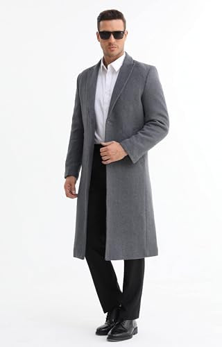 APTRO Men's Full Length Trench Coat Long Wool Overcoat Winter Windbreaker - color: Solid Grey, size: X-Small