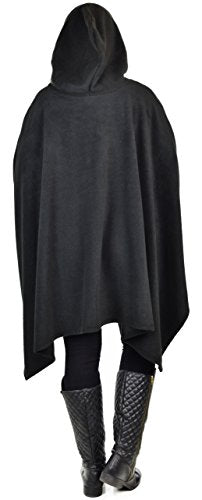 Dare2BStylish Women Poncho Style Hoodie Sweater Fleece Cover Up for Cold Weather - color: Black