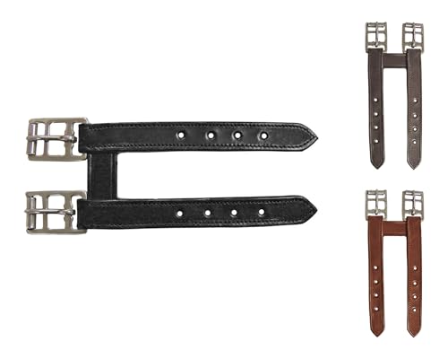 English Leather Elastic Girth Extender with Stainless Steel Roller Buckles and Double Layer Elastic. 1 Year Warranty. - color: Black