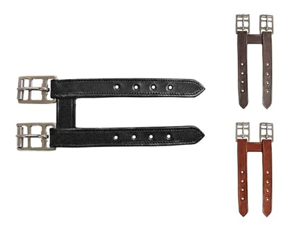 English Leather Elastic Girth Extender with Stainless Steel Roller Buckles and Double Layer Elastic. 1 Year Warranty. - color: Black