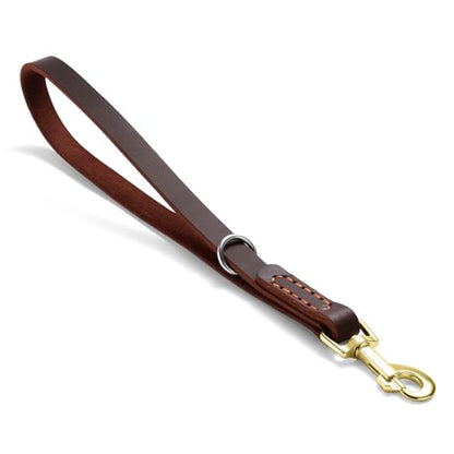Leather Dog Leash, Strong Traffic Pet Short Lead & Heavy Duty Metal Hook for Training and Walking. (1.0ft L x 1.8cm W) - size: 1.0 ft L x 0.75 in W
