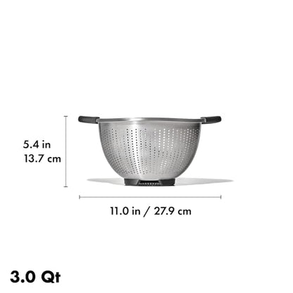 OXO Good Grips Strainer - 3 Qt Capacity, Stainless Steel | Colander, Nesting Design For Easy Storage, Non-Slip Handles, Drains Pasta And Vegetables, Dishwasher Safe - size: 3 Qt
