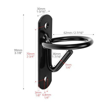 QWORK Metal Bucket Hangers for Horse Stalls, Black Wall Mount Holder with Ring Attachment, Multi-Purpose for Horses, Goats, Donkeys, and More - Includes 4 Hooks and Stainless Steel Screws