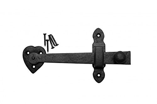 Renovators Supply Manufacturing Door Latch 6 in. Black Wrought Iron Gate Latch/Barn Door Latch Lock with Heart Shape Backplate and Mounting Hardware - color: Black Heart, size: Pack of 1