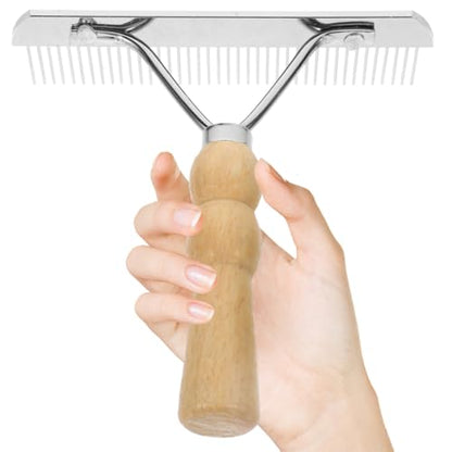 POPETPOP Horse Nail Rake, Undercoat Grooming Rake with Wooden Handle