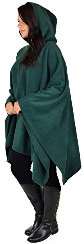 Dare2BStylish Women Poncho Style Hoodie Sweater Fleece Cover Up for Cold Weather - color: Hunter Green