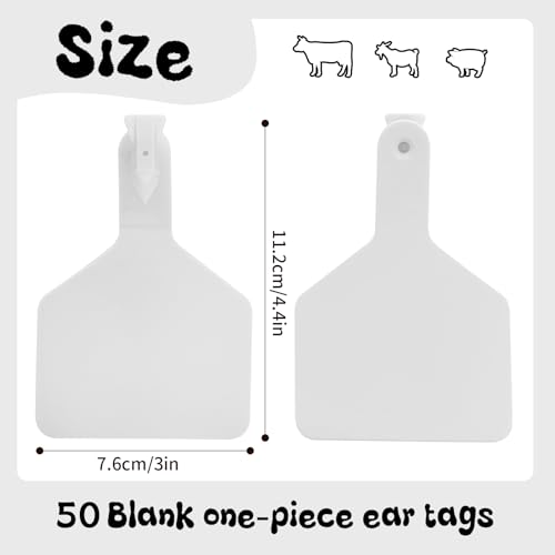 50 Pcs Blank Cattle Ear Tags TPU One-Piece Large Livestock ID