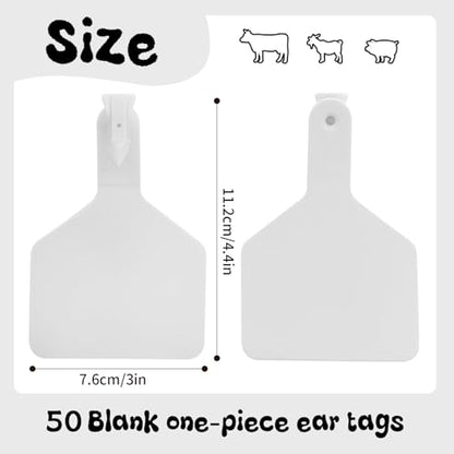 50 Pcs Blank Cattle Ear Tags TPU One-Piece Large Livestock ID