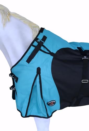Challenger 1200D Horse Turnout Waterproof Heavy Weight Winter Blanket 5EE20TR - color: Turquoise/Black, size: 70 inches