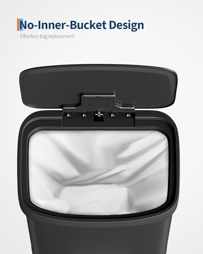 Garvee 21 gal / 80 L Metal Trash Can with Lid, Large Garbage Can for Kitchen, Rustproof Step-on Kitchen Metal Trash Bin with Liner Rim, Rear Handle, Soft Close Plastic Lid, Black - color: Black, size: 21.1 Gallons