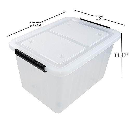 35 Quart Plastic Wheeled Storage Bin, 4 Pack Latching Storage Box | Clear Material, Stackable - size: 35 Quart