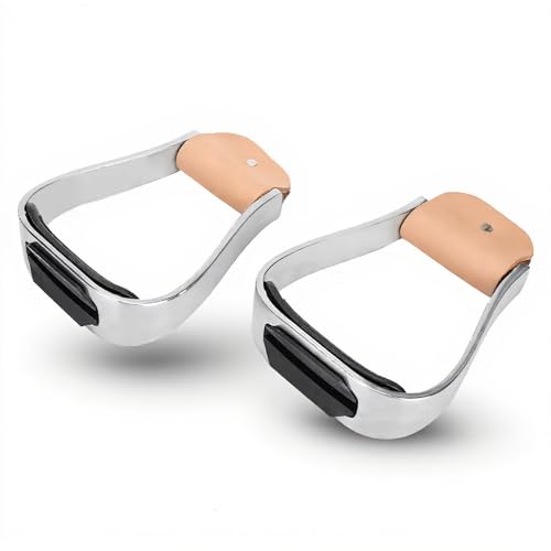 KUIDAMOS Western Stirrups, Non Slip Aluminum English Saddle Stirrups Aluminum Pads Overshoe Relief Ankle Stress Fatigue, Western Saddle Stirrups for Equestrian Saddles Accessories