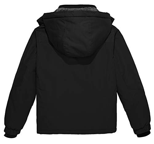 Wantdo Boy's Waterproof Ski Jacket Fleece Snowboarding Jackets Warm Thick Winter Coat Hooded Raincoats - color: Black, size: 18-20