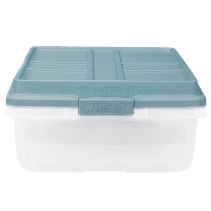 Hefty Hi-Rise Storage Bin with Lid, 40 Quart, Smoke Blue, 6 Pack | Stackable Plastic Container Tote for Home, Office, and Classroom Organization - size: 40 Qt - 6 Pack