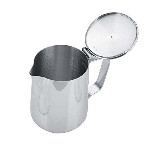 Stainless Steel Coffee Cup Mug Milk Frothing Pitcher Jug with Lid for Latte Coffee Art for Office Kitchen with handle(350mL)