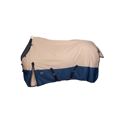 Reinsman Classic Turnout Winter Warm Horse Blanket with 200g Fill| Water-Resistant 600 Denier | Comfortable Fleece-Lined Adjustable Neck | Breathable Nylon Liner | Easy to Clean, Tan/Blue, 69"