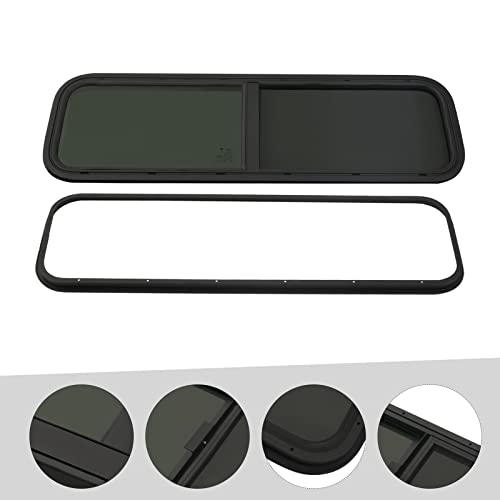 Vertical Sliding Black RV Window for Teardrop, Cargo, Horse Trailer, Marine Camper Window Replacement,42" Wide x 12" Tall - size: 42"x12"