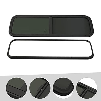 Vertical Sliding Black RV Window for Teardrop, Cargo, Horse Trailer, Marine Camper Window Replacement,42" Wide x 12" Tall - size: 42"x12"