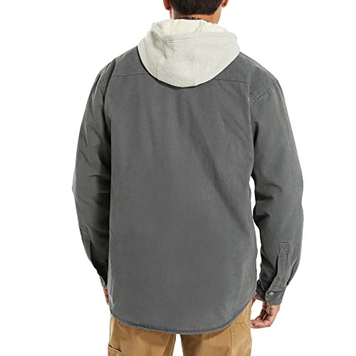 WOLVERINE Men's Overman Fleece Lined Cotton Duck Canvas Hooded Shirt Jacket - color: Granite, size: Medium