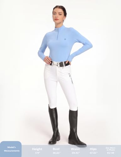 Harrison Howard Women’s Equestrian Riding Shirt, UPF 50+ Quarter Zip Breathable Horse Riding Top, Quick Dry Schooling Shirt - color: Ice Blue, size: Small